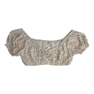 Aeropostale White Floral Print Cropped Top Women’s XL Puff Sleeves NWT